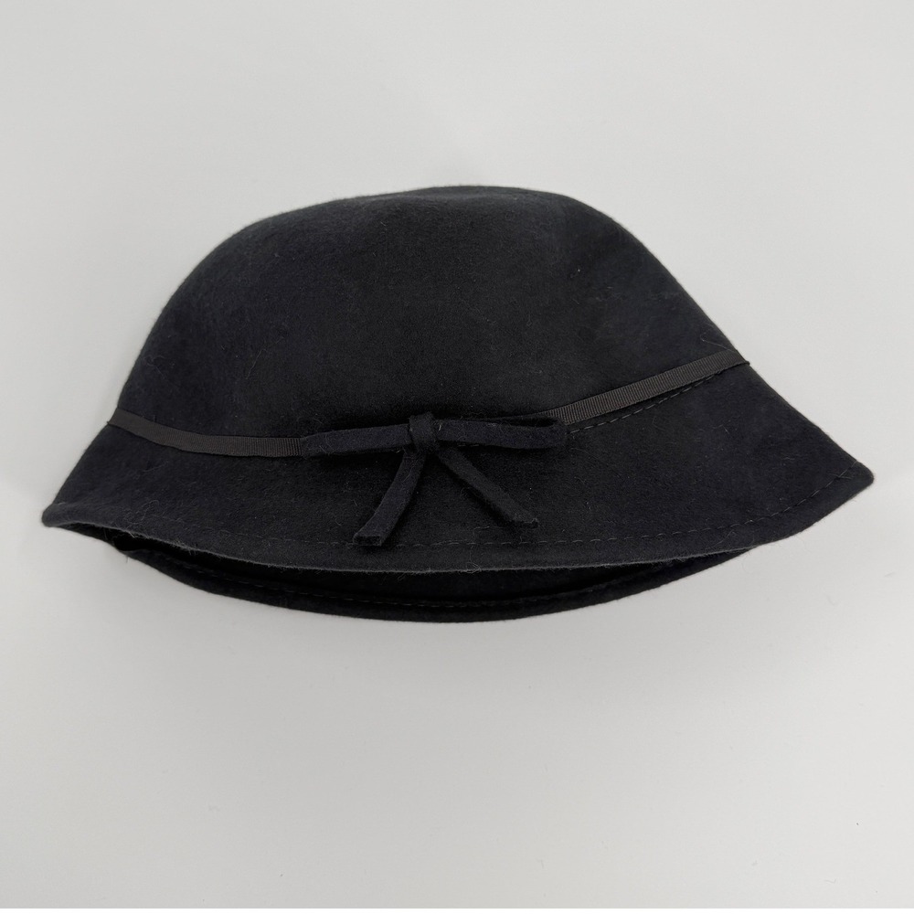 Unbranded Cloche Hat Bow Felt 90s Vintage Style Womens OS Black Wool Winter Cap